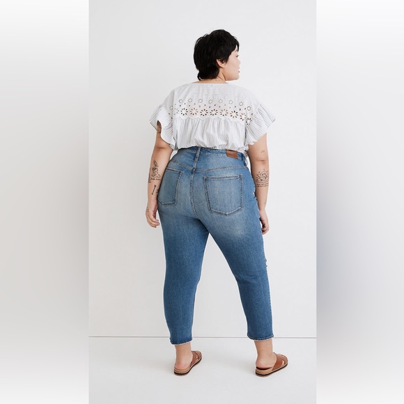NWT Madewell Blue Gooding Wash Ripped-Knit Perfect Vintage Cropped Jeans Sz 16W - Picture 4 of 4